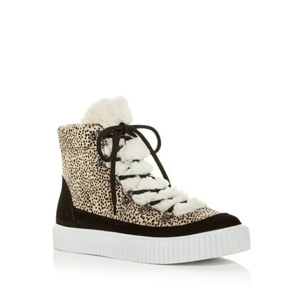 Aqua Women's High Top Tan Faux Fur SHEARLING SNEAKER Shoes Size 8 M